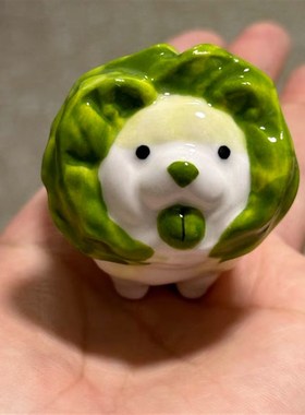 白菜狮子狗陶瓷摆件创意r可爱卡通动物客厅玄关桌面装饰品生日礼