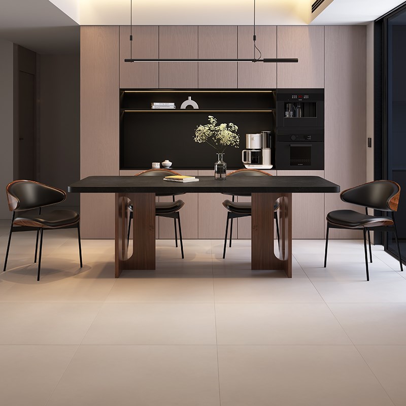 意式极简小户型长j方形家用客厅现代简约岩板餐桌轻奢组合实木桌 - 图3