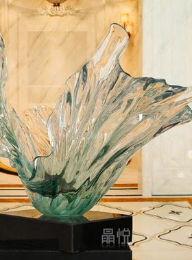 绿色摆件透明树脂抽象透明雕塑摆件酒店大堂大厅样板房间摆饰落地