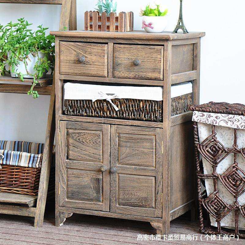 ql@客厅藤编收纳柜子实木复古美式床边柜抽屉储物柜卧室田园意赛,淘宝优惠券,粉丝福利购,淘宝优惠卷
