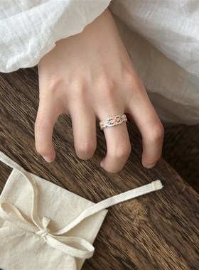 小椿  探窗足银999p.9新中式复古精致手工描金珐琅彩银戒指送礼物