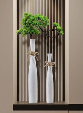 细长花瓶入户玄关电视柜壁龛摆件迎客松高级感客厅插花落地装饰品