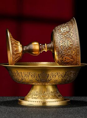 西藏护法杯纯铜藏式居家供佛用品八吉祥雕花供护法杯大号供具12cm