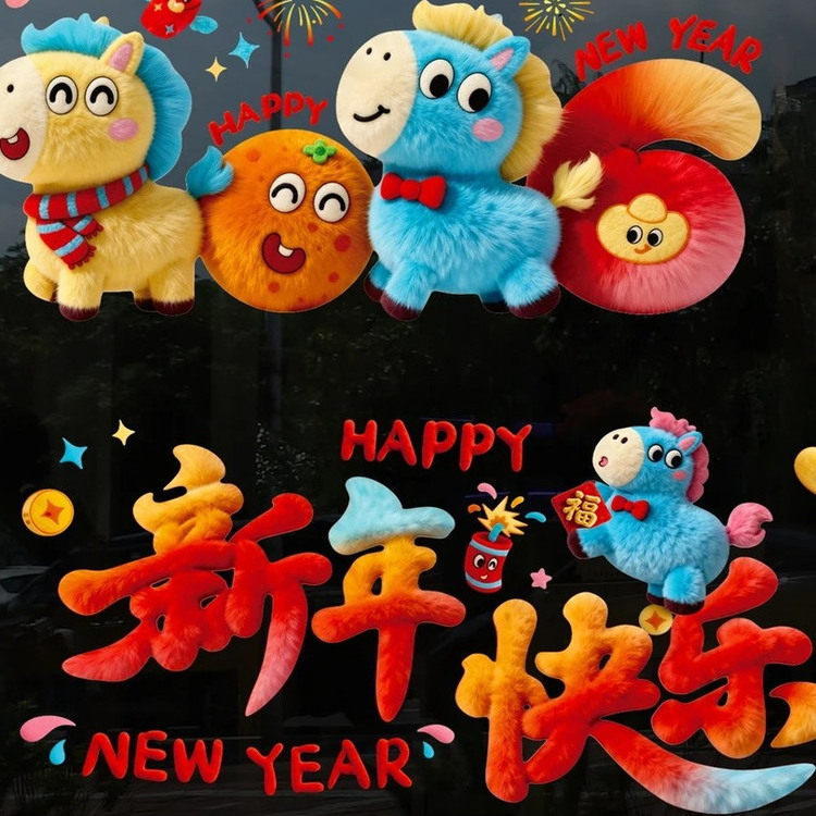 【下单立减50】2026新年窗花静电贴新年装饰5D毛绒玻璃贴纸 _WF,淘宝优惠券,粉丝福利购,淘宝优惠卷