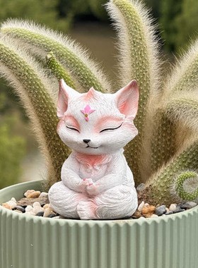 白色狐狸打坐创意阳n台别墅雕塑花园树脂花器庭院个性户外多肉花