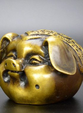 黄铜仿古福字猪头摆件生肖猪书房书桌办公桌柜台摆设客装饰工艺品