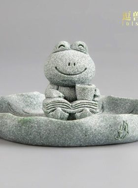 逗兽记青砂石荷叶底座国潮创意桌面摆件鱼缸假山造景送礼精品