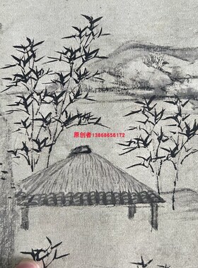 元倪瓒紫芝山房图名家水墨山水画国画高清微喷复制装饰画挂画临摹