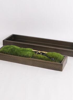 堂不锈钢纹古铜花器长方MC-TY-CW圆形花盆苔藓装置造景酒店锤大餐