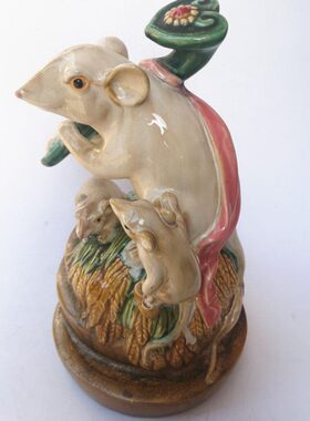 陶瓷公仔家居装饰摆件客厅桌面潘柏林大师印章生肖三鼠五谷丰登