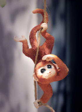 原创户外庭院花园卡通小猴子秋千摆件H树脂园艺景观装饰品树上挂