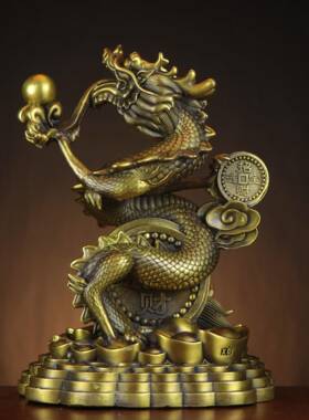 黄铜QCO龙二龙生十肖龙戏珠家店铺祥龙摆件居铜龙进宝龙