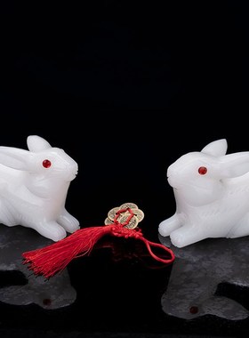 天然白玉石兔子摆件玉兔呈祥生肖兔吉祥家居玄关客厅创意送礼品