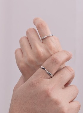 莫比乌斯999足银情侣戒指一对素圈男女异地恋R学生开口对戒可刻字