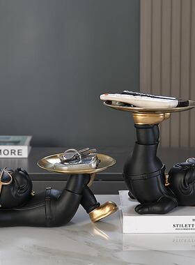 582新款法斗犬摆件玄柜放钥匙收纳托盘奢轻客进门家关居桌厅面装