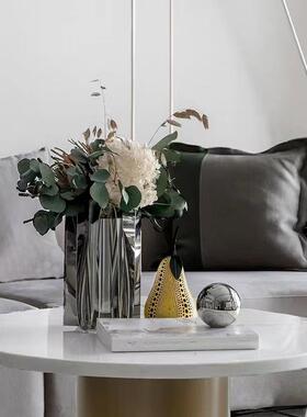 新书中桌式不锈钢金属花器摆件样板111房办公室房客厅餐厅面软装