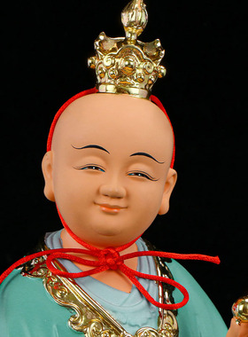 招财进宝童子像一对树脂彩绘12寸散厅客财艺面中式工桌品装饰摆件