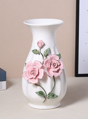 欧式陶瓷花瓶摆插柜培鲜花大口径桌面花件家居饰品餐桌电视水摆设