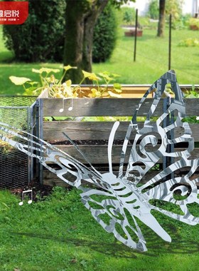 户外不锈钢镜面镂空蝴蝶雕塑园林景观仿真昆虫公园草坪装饰品摆件