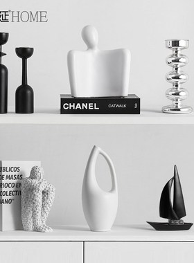 创意简约黑白艺术帆船摆件家居客厅酒柜电视柜摆设办公室软装饰品