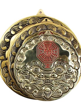 铜狮咬剑八卦镜凸镜朱砂描虎头牌兽头家居庭院门口室外虎咬剑挂件