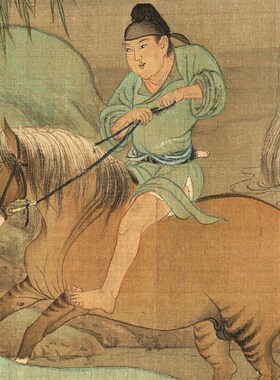 画孟頫浴马图国赵人物画横幅心饰画彩色临摹底稿画装高清微喷复制