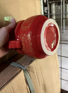 开业陶瓷大红色双耳招财进宝炉 家用室内供佛香碗 烧香炉供奉佛具