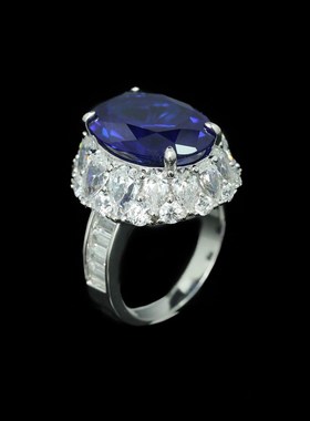 925银镀金戒指高碳钻皇家蓝典藏拍卖高台面豪镶戒指