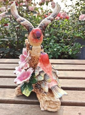 陶瓷欧式大号红鸟摆件装饰品家居玄关可爱情侣客厅桌面动物