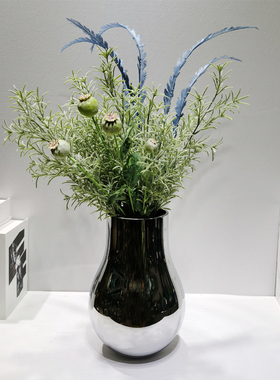 轻奢仿真花艺样板房软装花器插花蓝色套装酒店别墅客厅前台摆件花