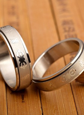 可转动钛钢六字真言戒指国潮风心经新款女男情侣潮人W个性食尾指