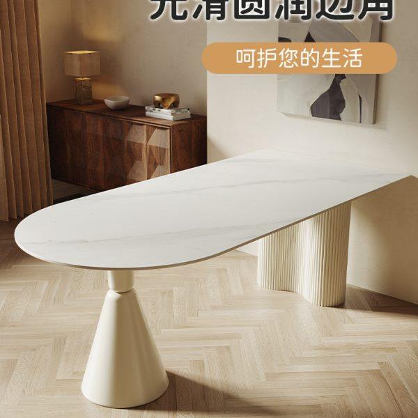 奶油风高端岛台餐厅桌子纯白岩板餐桌轻奢罗马柱饭桌家用现代简约,淘宝优惠券,粉丝福利购,淘宝优惠卷
