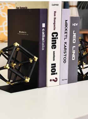 轻奢魔简几约何方书摆靠件样板房书房软装饰品办8886公室桌面摆饰