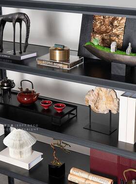 样板间书房架书装饰柜品摆件生金新中式茶室茶禅柜博古意书架软装