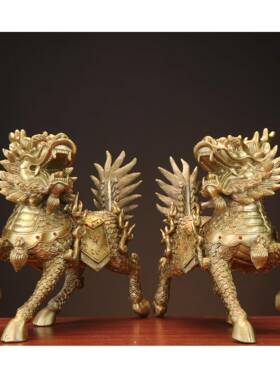 杨铜记家居摆件麒麟工加重精铜火麒麟0117钻铜石麒麟