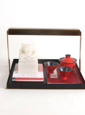 分新中式MC-TY-60金属提篮托盘格房铁艺摆件样盒板间客厅茶几提盒