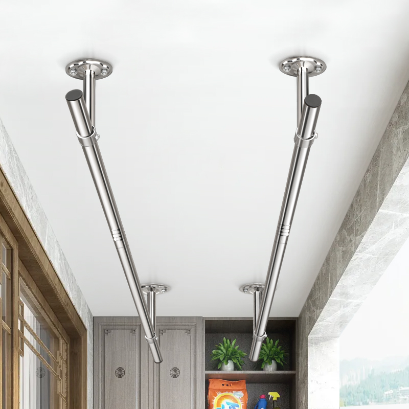 晾衣杆阳台顶装固定晾衣架不锈钢晒衣架单杆挂衣杆室W外防风凉衣 - 图2