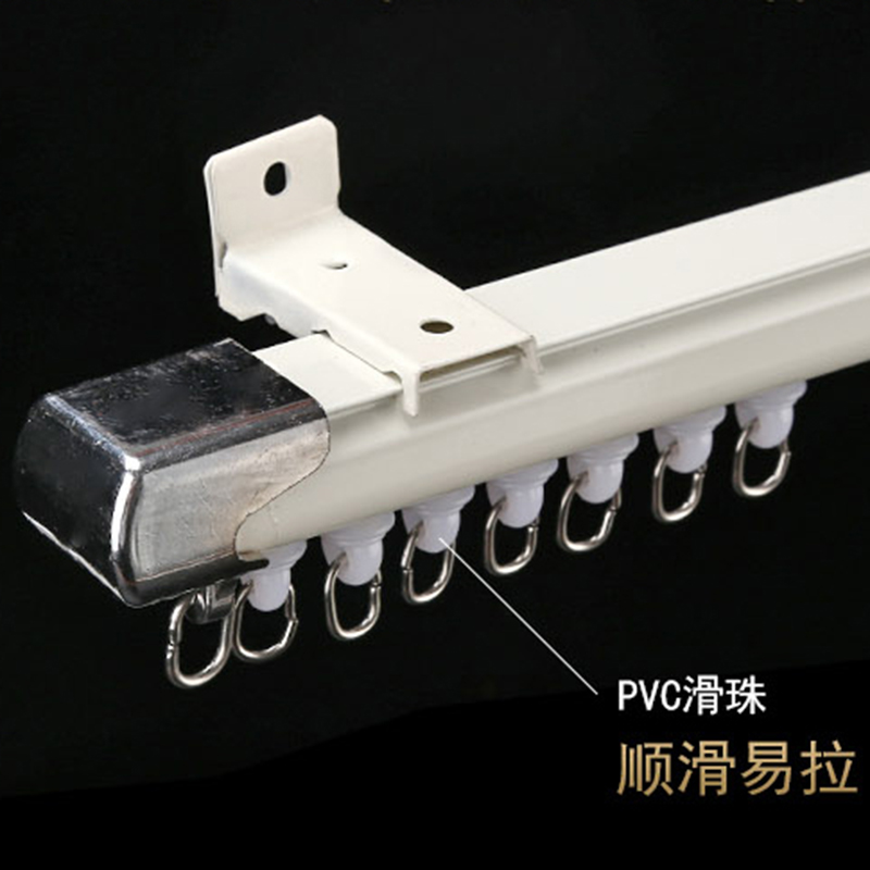 铝合金窗帘直轨道静音滑轨双轨单轨道滑轨罗马S杆窗帘杆顶装侧装 - 图0