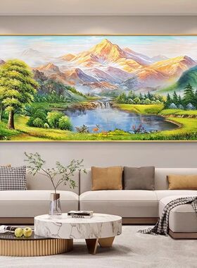 纯手绘油画现代美式客厅装饰画欧式山水风景金山聚宝盆新中式挂画