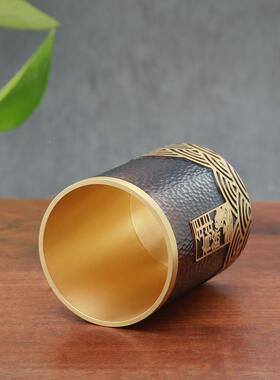 LX-WJ-23风笔筒纯黄铜中国高级感办君公室书房桌面收摆件雕花六子