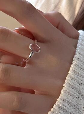 粉色爱心锆石开口戒指ins甜酷