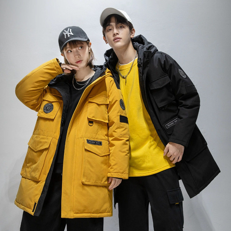 鸭鸭2025新款男女情侣户外中长款羽绒服韩版工装连帽加厚外贸冬装,淘宝优惠券,粉丝福利购,淘宝优惠卷