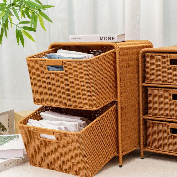 北欧风床头桌双层卧室简约小柜子床头柜家用储物床边柜仿藤编,淘宝优惠券,粉丝福利购,淘宝优惠卷