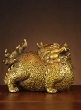 黄铜貔入貅肚户QTV貔貅家居办公室皮黄铜大貔貅丘摆件厂家