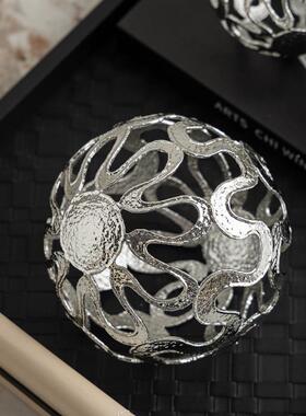 高档属材质合镂金空几何圆球现代轻奢银色客金桌厅软装饰品书QQQ