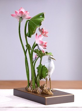 朱炳仁铜 一鹭莲升摆件客厅玄关电视柜办公室装饰乔迁节日礼物