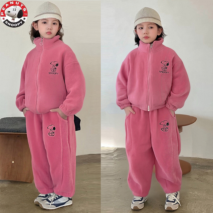 史努比2025秋冬新款儿童家居服套装男女童奥粒绒保暖睡衣两件套装