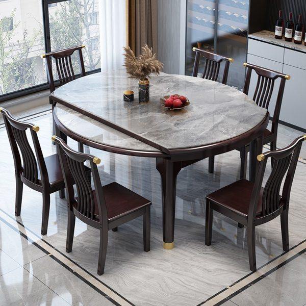 新中式岩板餐桌椅组合可折叠伸缩圆桌方圆两用家用小户型吃饭桌子,淘宝优惠券,粉丝福利购,淘宝优惠卷