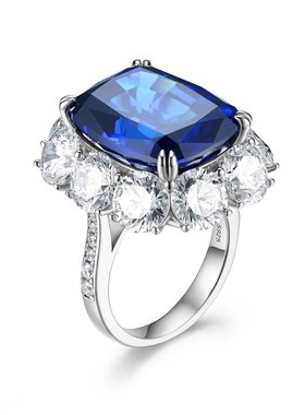 925银镀金戒指高碳钻格家皇家蓝典藏拍卖大克拉高台面蓝宝戒指