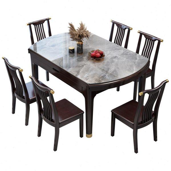 新中式岩板餐桌椅组合可折叠伸缩圆桌方圆两用家用小户型吃饭桌子,淘宝优惠券,粉丝福利购,淘宝优惠卷